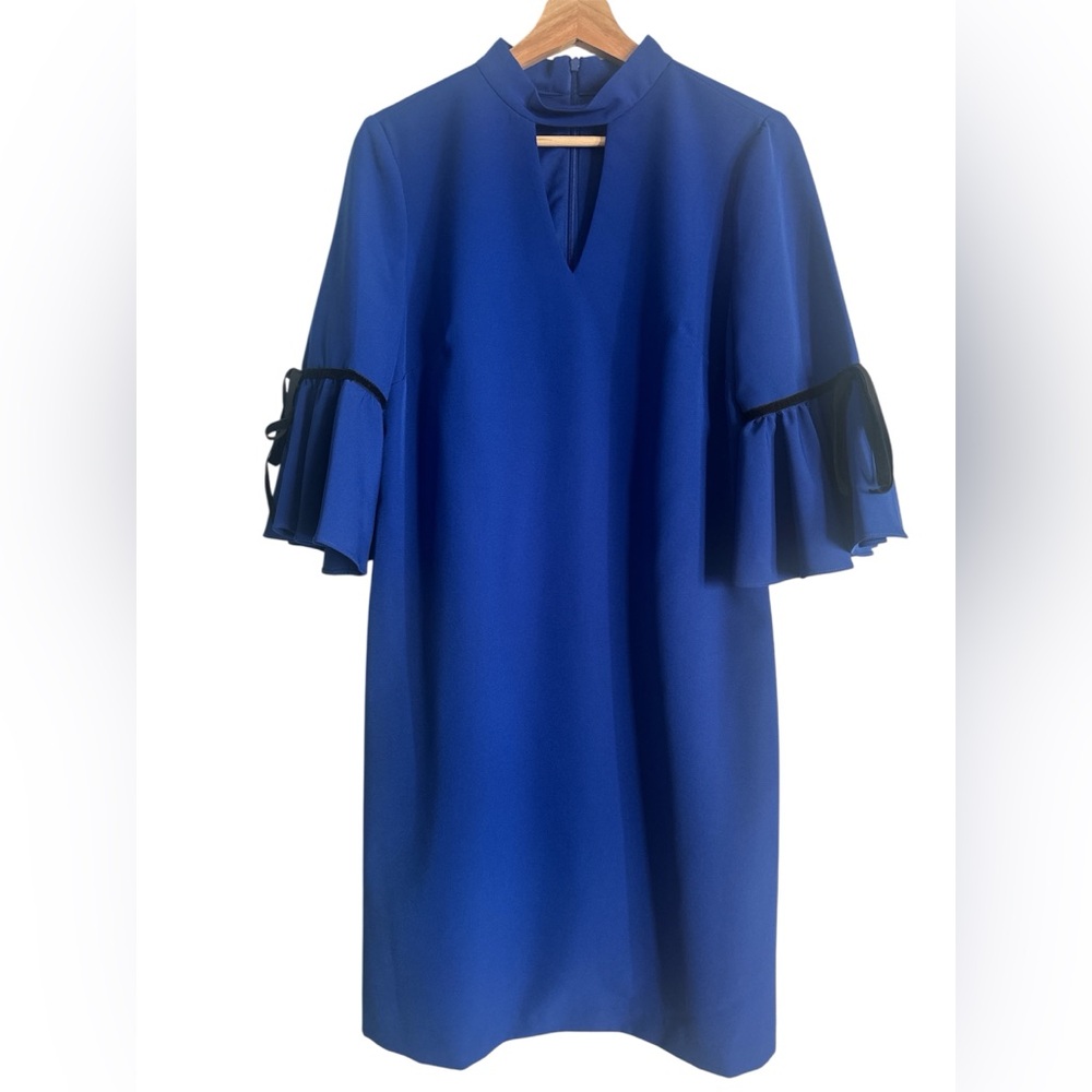 Julia Jordan High Neck Bell Sleeve Dress with Velvet Bows EUC